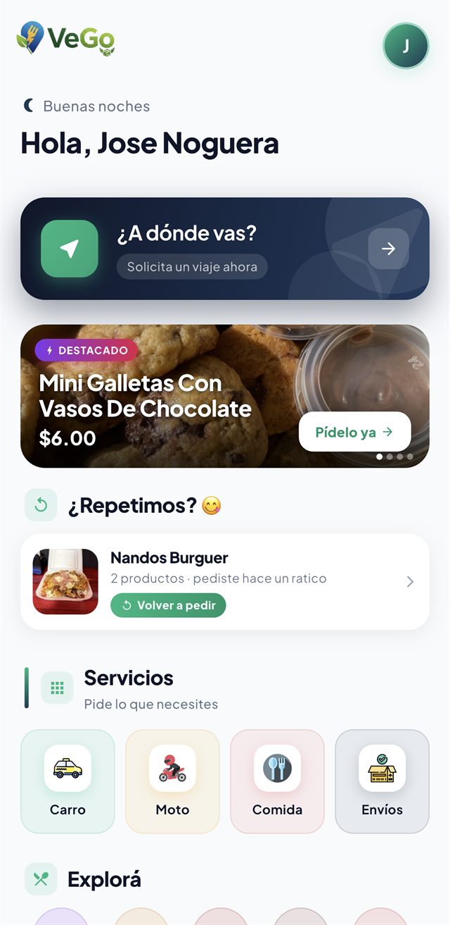 Pantalla de inicio de la app VeGo
