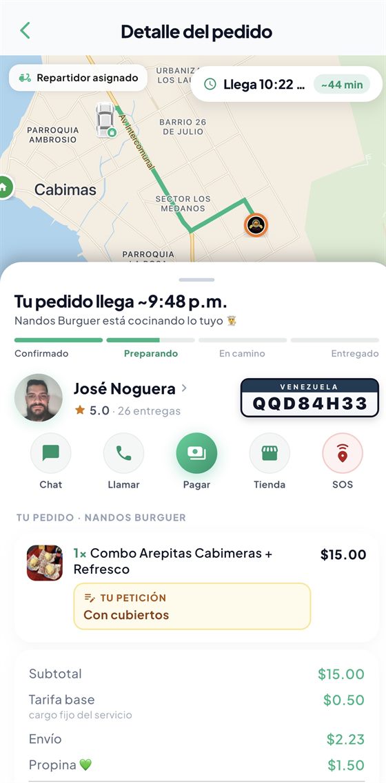 Seguimiento de un pedido de comida en la app VeGo