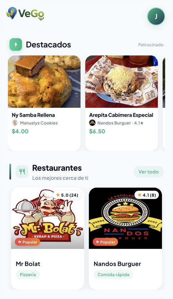 Restaurantes y negocios en la app VeGo